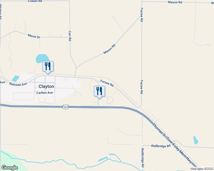 map of restaurants, bars, coffee shops, grocery stores, and more near 4533 Railroad Avenue in Clayton