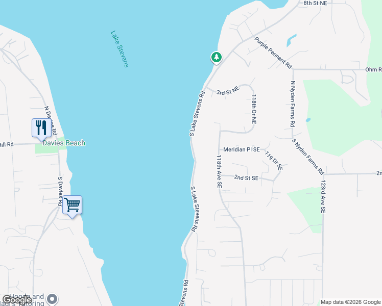 map of restaurants, bars, coffee shops, grocery stores, and more near 131 East Lakeshore Drive in Lake Stevens