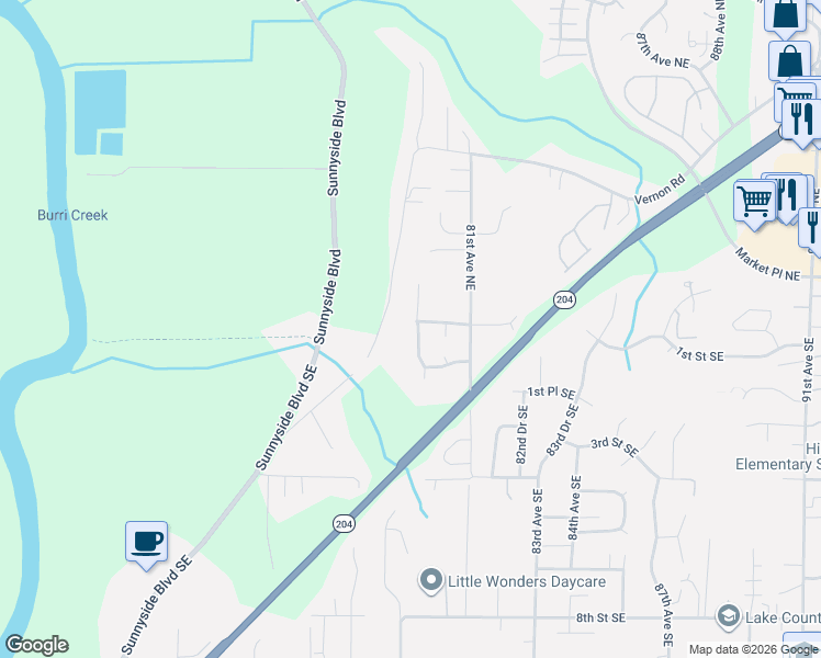 map of restaurants, bars, coffee shops, grocery stores, and more near 8 79th Drive Southeast in Lake Stevens