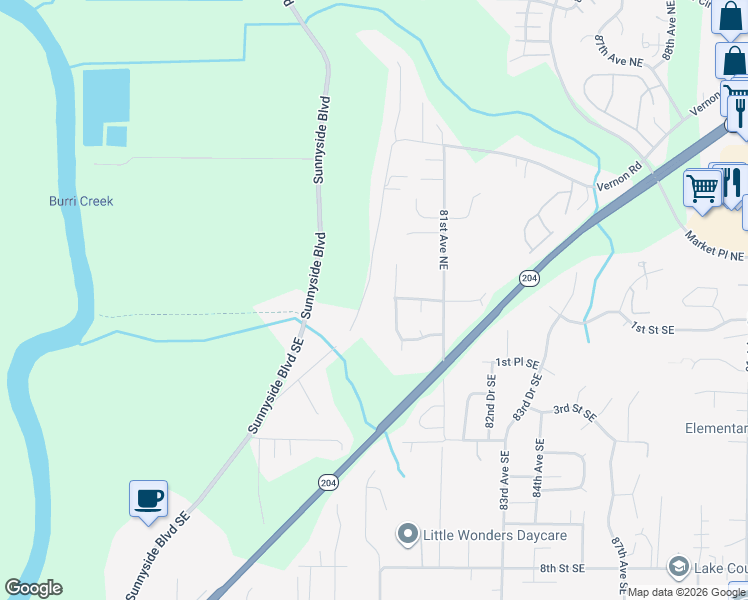map of restaurants, bars, coffee shops, grocery stores, and more near 27 Vernon Road in Lake Stevens