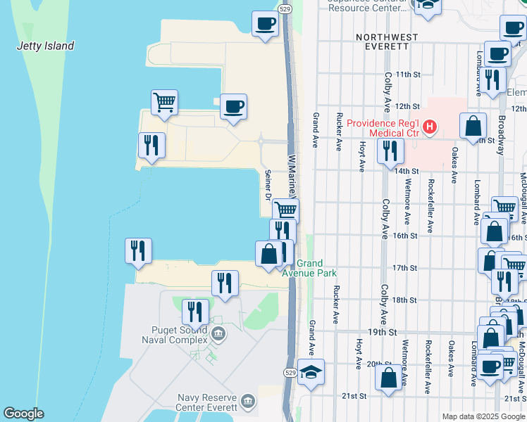 map of restaurants, bars, coffee shops, grocery stores, and more near 1400-1720 W Marine View Dr in Everett