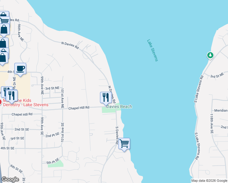 map of restaurants, bars, coffee shops, grocery stores, and more near 207 North Davies Road in Lake Stevens