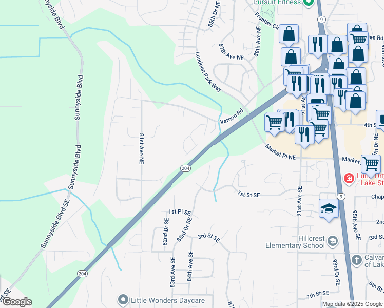 map of restaurants, bars, coffee shops, grocery stores, and more near 8316 2nd Street Northeast in Lake Stevens