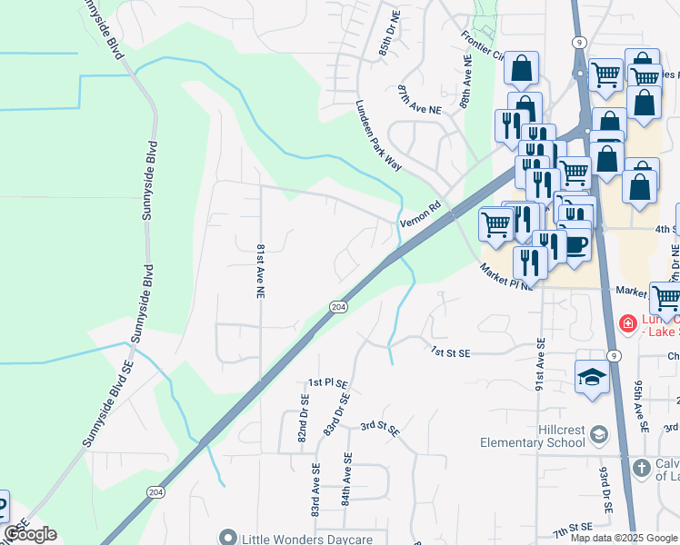 map of restaurants, bars, coffee shops, grocery stores, and more near 8304 4th Street Northeast in Lake Stevens