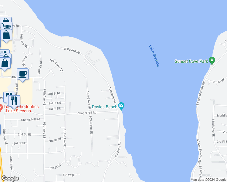 map of restaurants, bars, coffee shops, grocery stores, and more near 207 North Davies Road in Lake Stevens