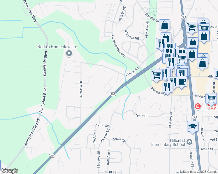 map of restaurants, bars, coffee shops, grocery stores, and more near 230 84th Avenue Northeast in Lake Stevens