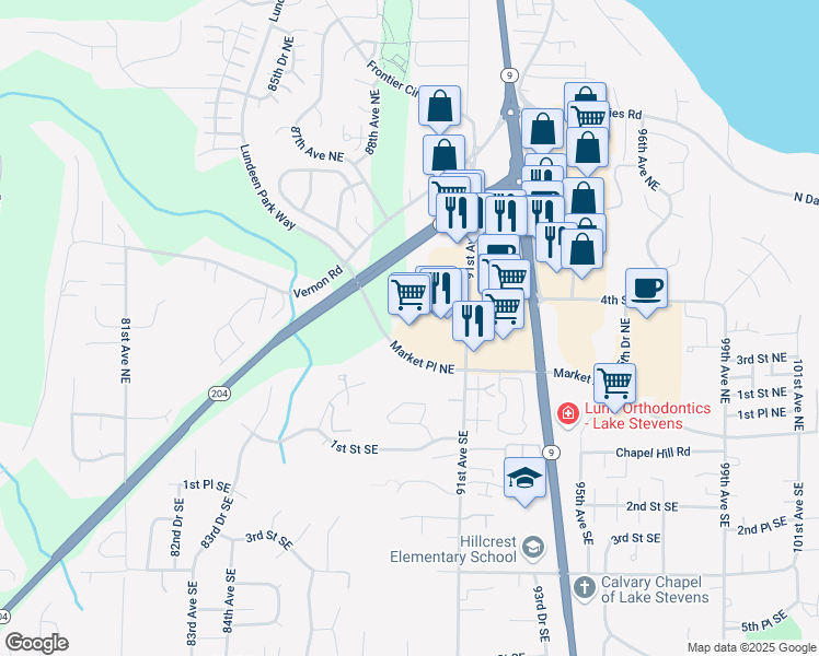 map of restaurants, bars, coffee shops, grocery stores, and more near 8915 Market Place Northeast in Lake Stevens