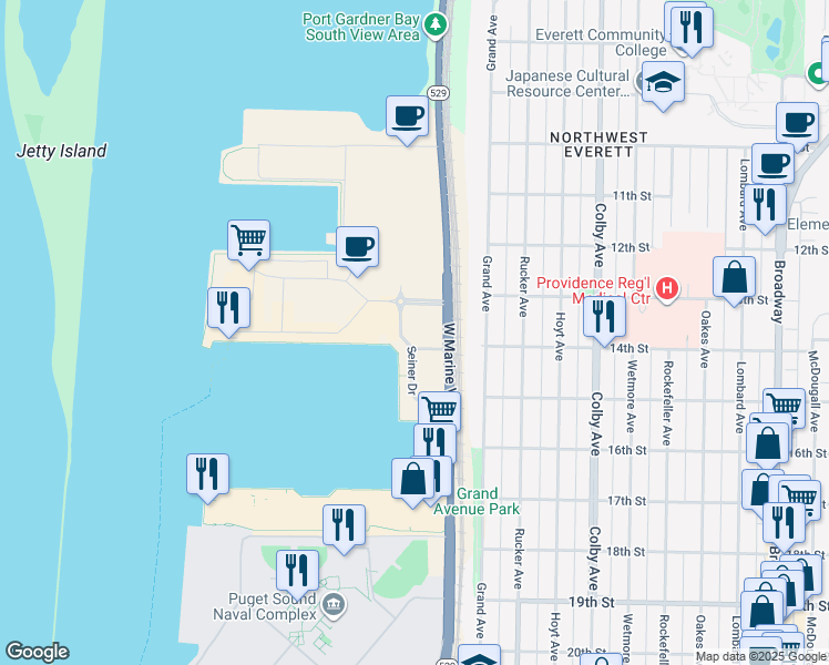 map of restaurants, bars, coffee shops, grocery stores, and more near 816-1198 13th St in Everett