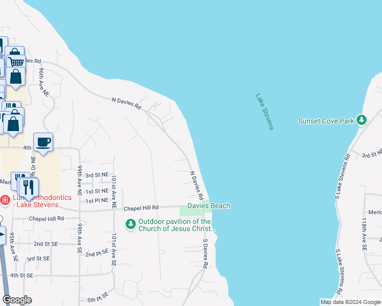 map of restaurants, bars, coffee shops, grocery stores, and more near 309 North Davies Road in Lake Stevens