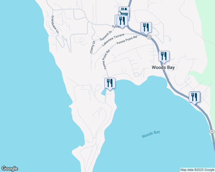 map of restaurants, bars, coffee shops, grocery stores, and more near Yenne Point Road in Bigfork