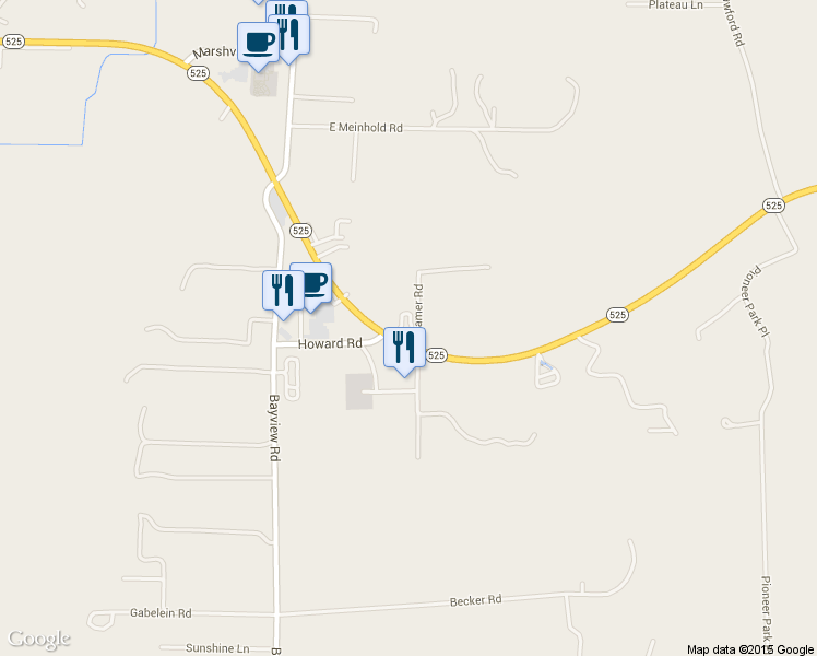 map of restaurants, bars, coffee shops, grocery stores, and more near 5790 Kramer Road in Langley