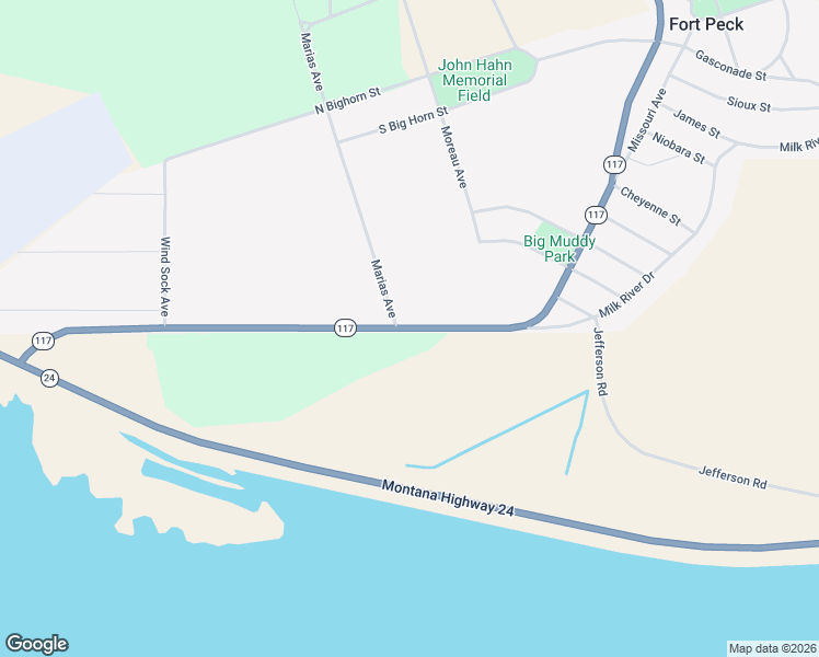 map of restaurants, bars, coffee shops, grocery stores, and more near Missouri Avenue in Fort Peck