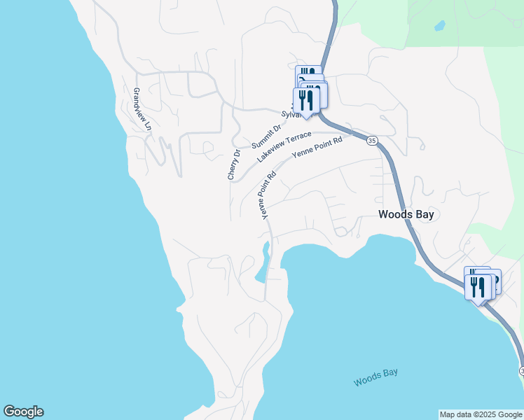map of restaurants, bars, coffee shops, grocery stores, and more near 377 Yenne Point Road in Bigfork