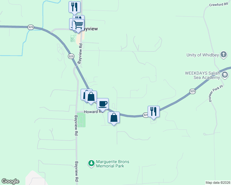 map of restaurants, bars, coffee shops, grocery stores, and more near 5790 Kramer Road in Langley