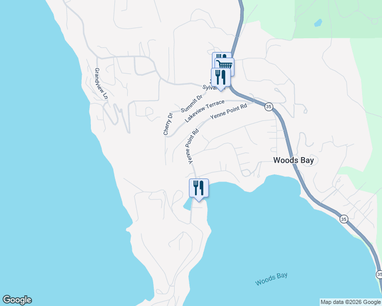 map of restaurants, bars, coffee shops, grocery stores, and more near 377-443 Yenne Point Road in Bigfork