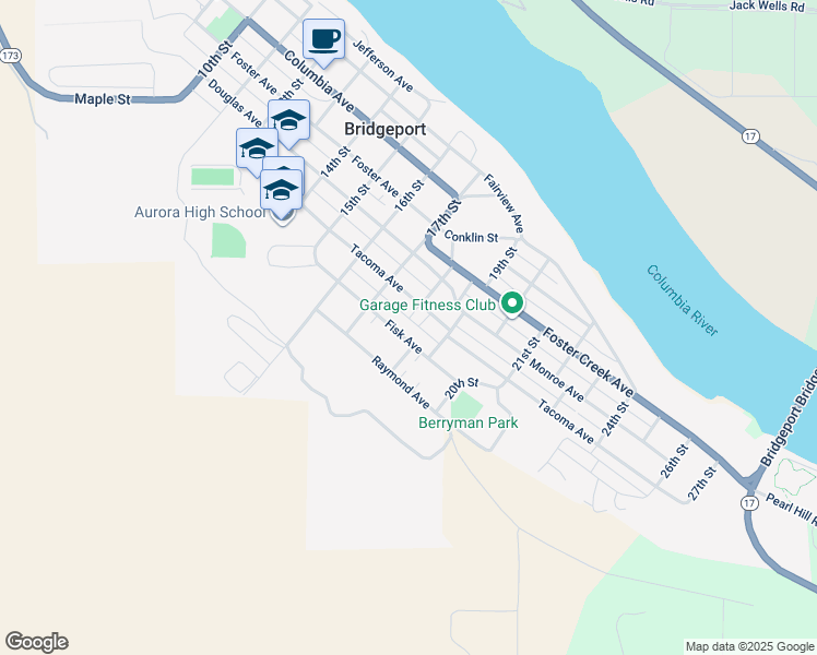 map of restaurants, bars, coffee shops, grocery stores, and more near 1717 Fisk Avenue in Bridgeport