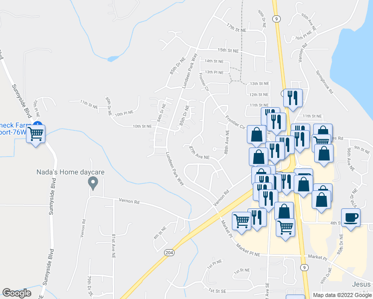 map of restaurants, bars, coffee shops, grocery stores, and more near 8520 9th Place Northeast in Lake Stevens