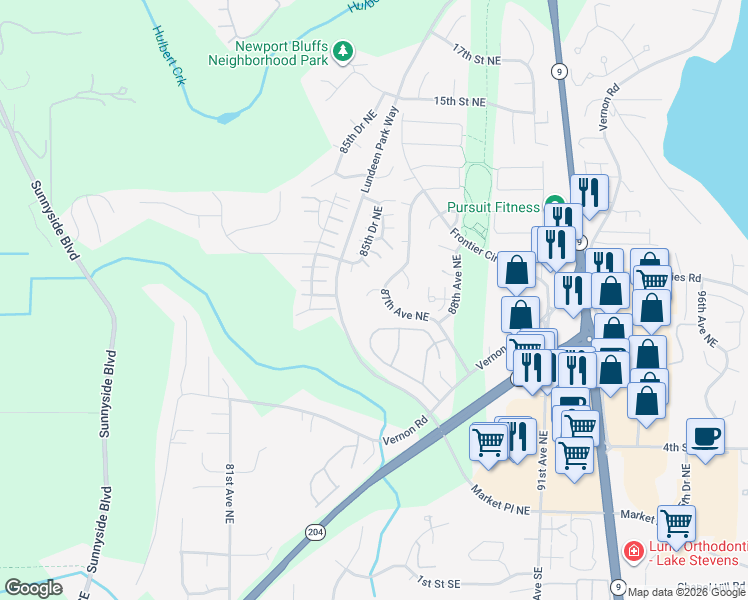 map of restaurants, bars, coffee shops, grocery stores, and more near 903 87th Avenue Northeast in Lake Stevens