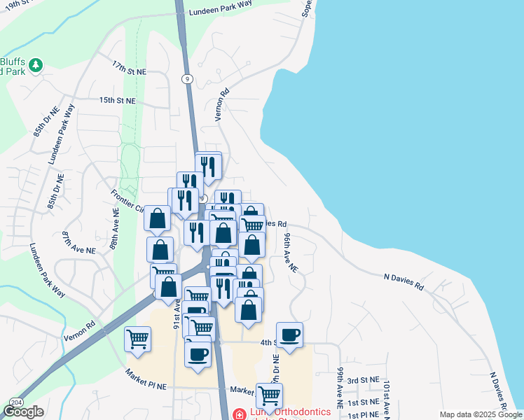 map of restaurants, bars, coffee shops, grocery stores, and more near 9504 North Davies Road in Lake Stevens
