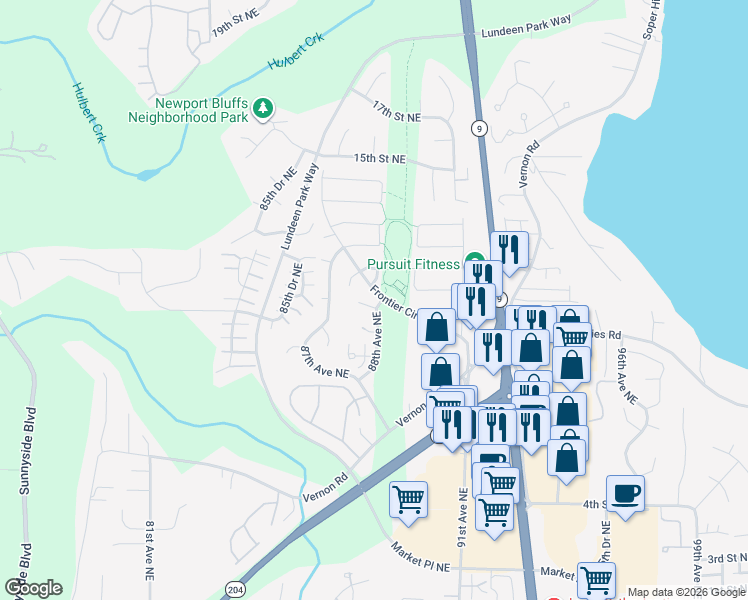 map of restaurants, bars, coffee shops, grocery stores, and more near 8731 10th Place Northeast in Lake Stevens