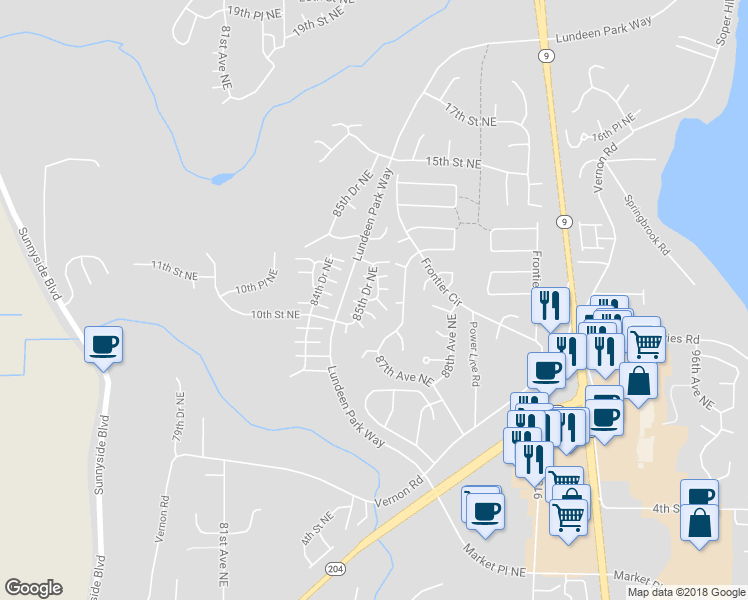 map of restaurants, bars, coffee shops, grocery stores, and more near 7723 11th St NE in Lake Stevens
