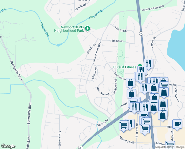 map of restaurants, bars, coffee shops, grocery stores, and more near 1028 85th Drive Northeast in Lake Stevens