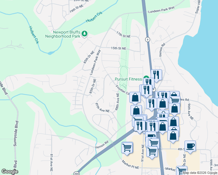 map of restaurants, bars, coffee shops, grocery stores, and more near 8708 11th Street Northeast in Lake Stevens