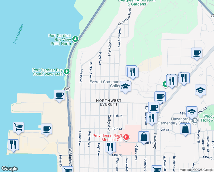 map of restaurants, bars, coffee shops, grocery stores, and more near 826 Colby Avenue in Everett