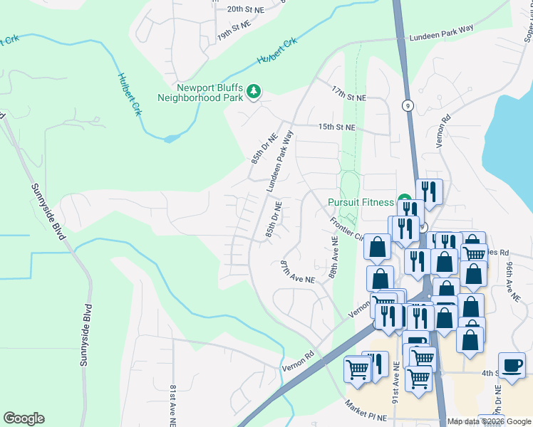 map of restaurants, bars, coffee shops, grocery stores, and more near 1028 85th Drive Northeast in Lake Stevens