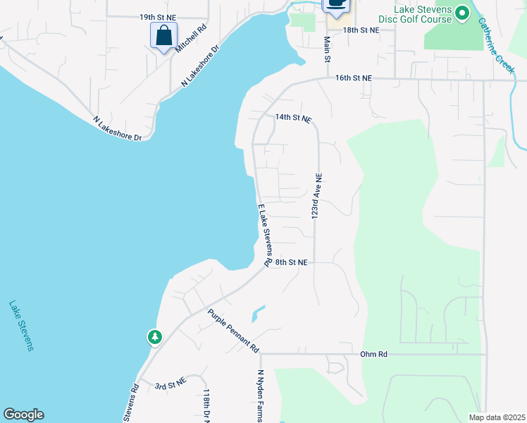map of restaurants, bars, coffee shops, grocery stores, and more near East Lakeshore Drive in Lake Stevens