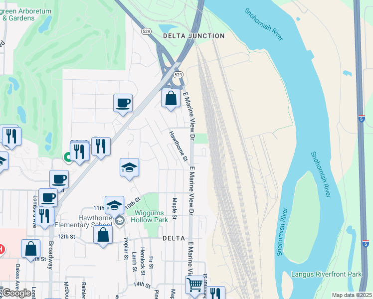 map of restaurants, bars, coffee shops, grocery stores, and more near 3015 9th Street in Everett