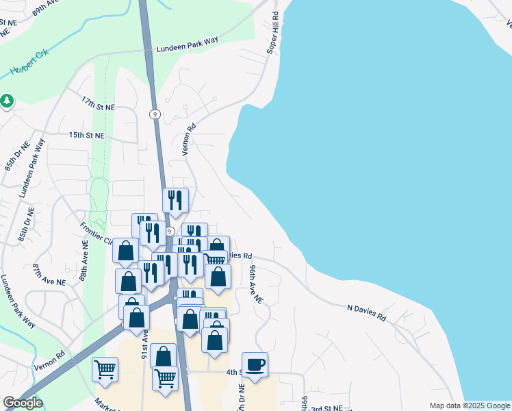 map of restaurants, bars, coffee shops, grocery stores, and more near 1125 Springbrook Road in Lake Stevens