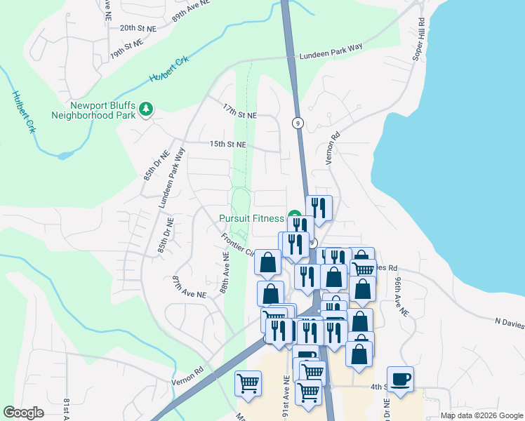 map of restaurants, bars, coffee shops, grocery stores, and more near 8917 12th Street Northeast in Lake Stevens