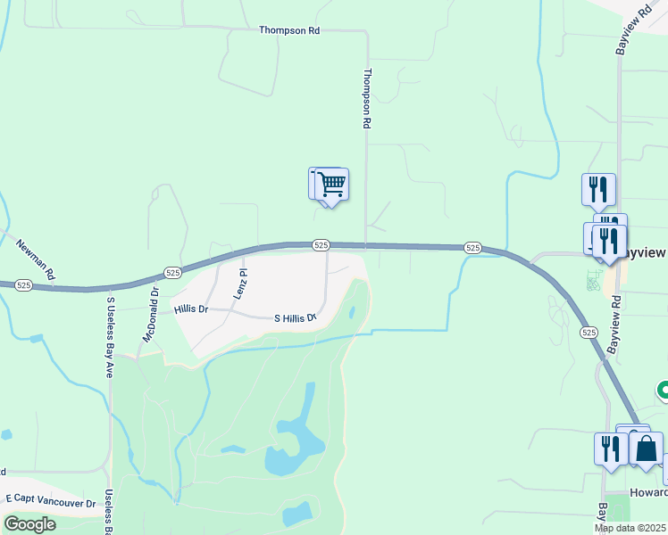 map of restaurants, bars, coffee shops, grocery stores, and more near 2598 Hillis Drive in Langley