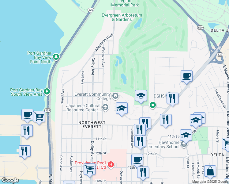 map of restaurants, bars, coffee shops, grocery stores, and more near 2000 Tower Street in Everett