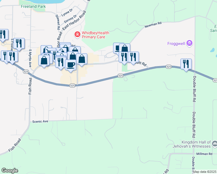 map of restaurants, bars, coffee shops, grocery stores, and more near 5612 Osprey Road in Freeland