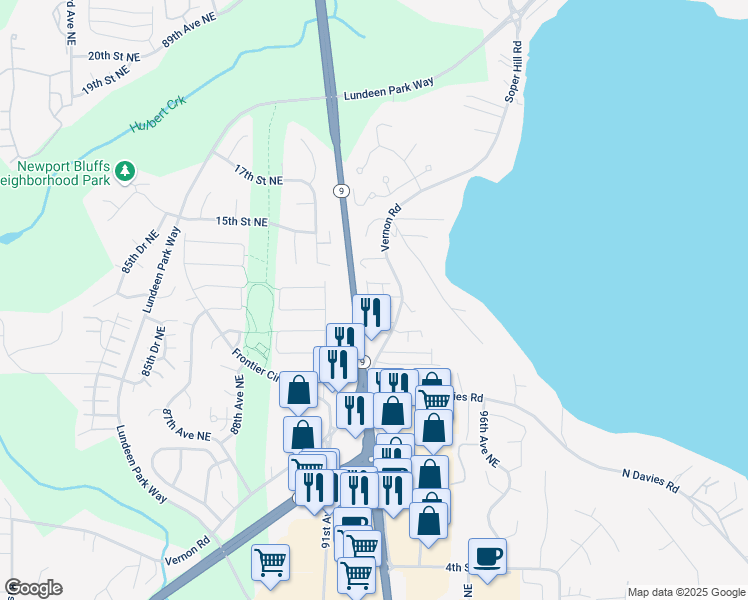 map of restaurants, bars, coffee shops, grocery stores, and more near 1220 Vernon Road in Lake Stevens