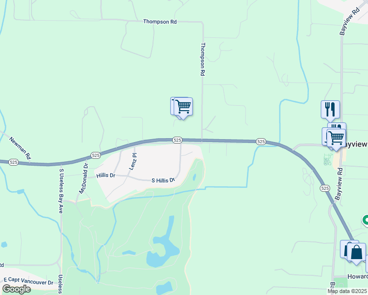 map of restaurants, bars, coffee shops, grocery stores, and more near 2598 Hillis Drive in Langley