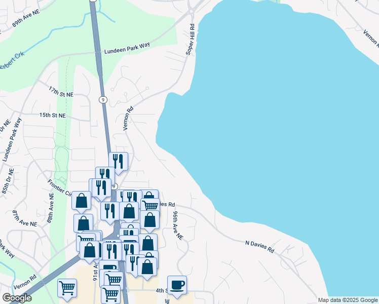 map of restaurants, bars, coffee shops, grocery stores, and more near 1125 Springbrook Rd in Lake Stevens