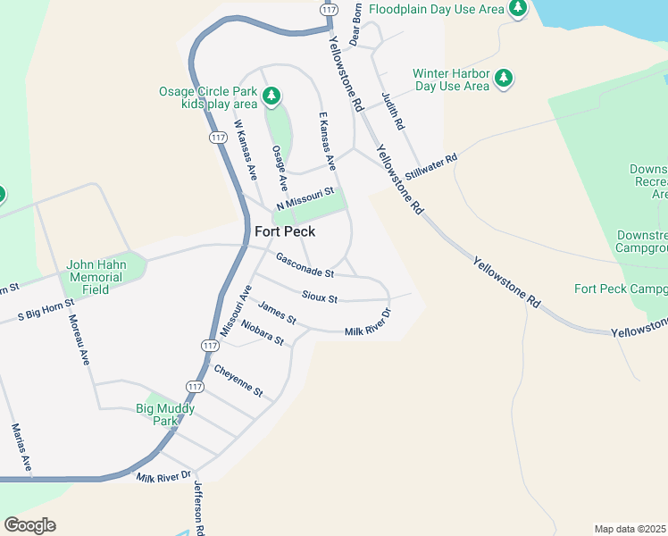map of restaurants, bars, coffee shops, grocery stores, and more near South Platte Street in Fort Peck