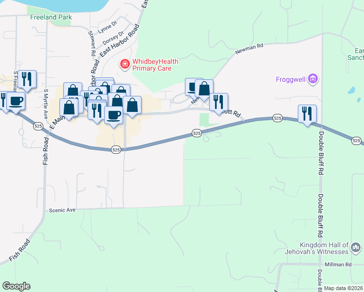 map of restaurants, bars, coffee shops, grocery stores, and more near 5612 Osprey Road in Freeland