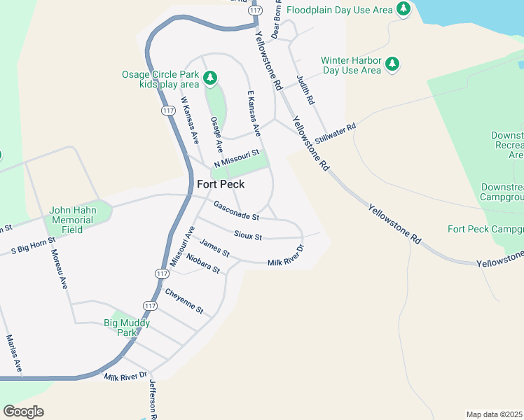map of restaurants, bars, coffee shops, grocery stores, and more near South Platte Street in Fort Peck
