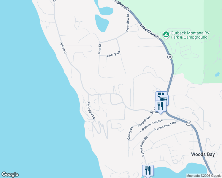 map of restaurants, bars, coffee shops, grocery stores, and more near 1387-1461 Sylvan Drive in Bigfork