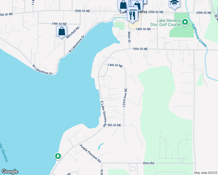 map of restaurants, bars, coffee shops, grocery stores, and more near 1115 122nd Avenue Northeast in Lake Stevens