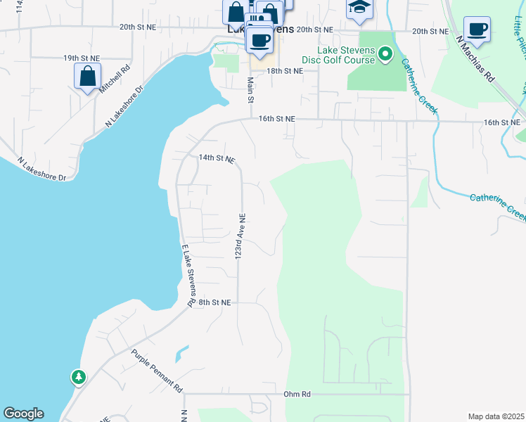 map of restaurants, bars, coffee shops, grocery stores, and more near 12425 Heron Place in Lake Stevens