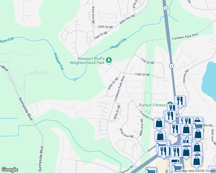 map of restaurants, bars, coffee shops, grocery stores, and more near 1318 85th Drive Northeast in Lake Stevens
