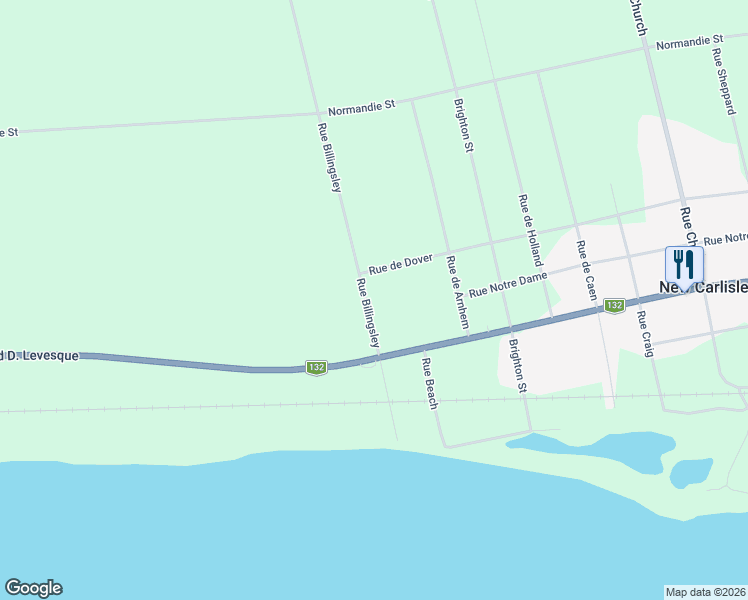 map of restaurants, bars, coffee shops, grocery stores, and more near 25 Rue Billingsley in New Carlisle
