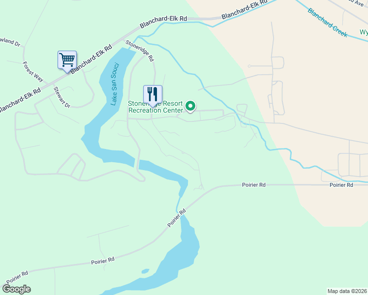map of restaurants, bars, coffee shops, grocery stores, and more near 89 Fairway Drive in Blanchard