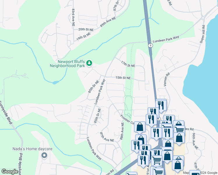 map of restaurants, bars, coffee shops, grocery stores, and more near 8621 13th Place Northeast in Lake Stevens