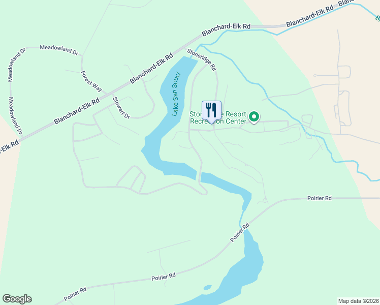 map of restaurants, bars, coffee shops, grocery stores, and more near 372 Hanaford Road in Blanchard